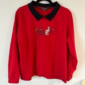 VINTAGE Red Collared Bedazzled Cat Sweater